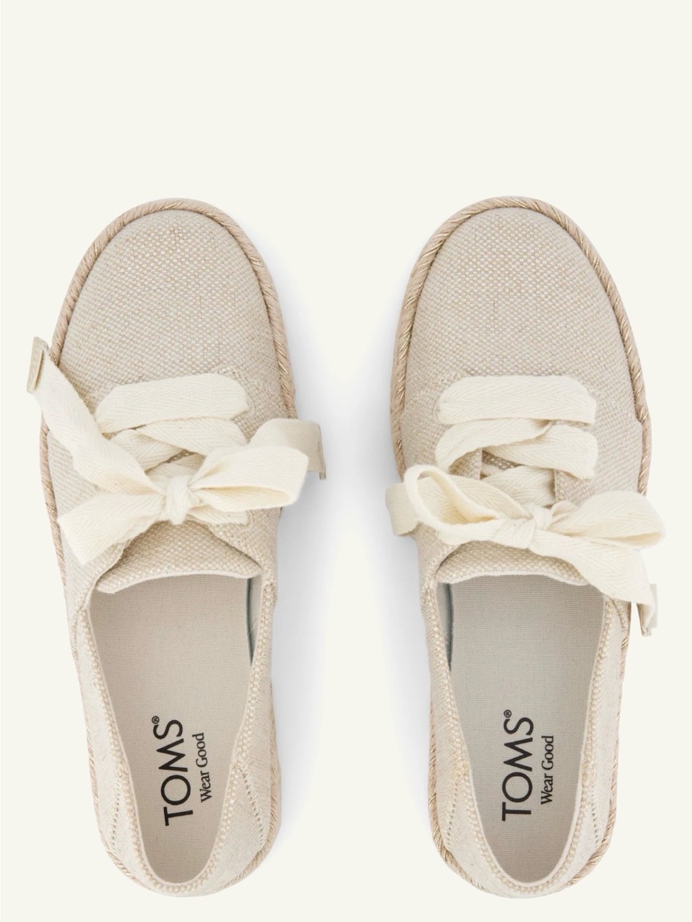 TOMS Women's Cream Canvas Espadrille Lace-Up Sneakers